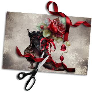 Gothic Boudoir | Vintage Dress Boot With Red Roses Tissue Paper