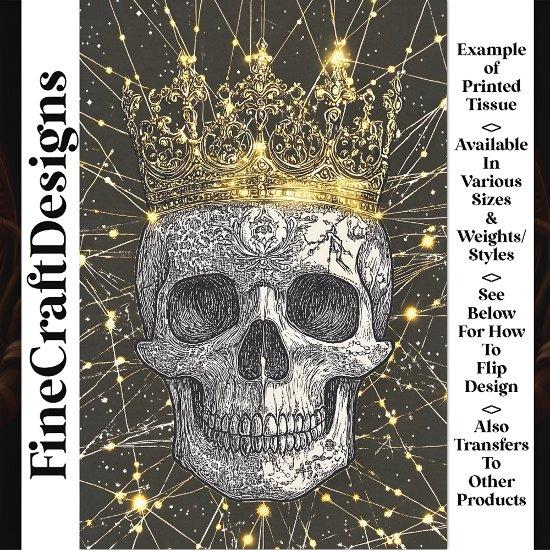Gothic Cyberpunk Skull & Gold Crown U2 Decoupage Tissue Paper