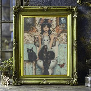 Gothic Fairy & Cat Sitting on Toilet Decoupage Tissue Paper