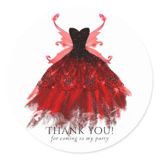 Gothic Fairy Gown | Radiant Crimson Red Sheen Classic Round Sticker