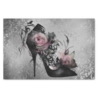 Gothic Fashion Stiletto Heel with Mauve Pink Roses Tissue Paper