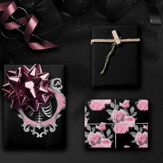 Gothic Love | Pink and Black Skeleton Heart Floral  Sheets