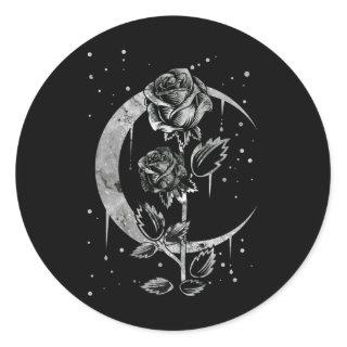 Gothic Moon Rose Crescent Witchy Art Classic Round Sticker