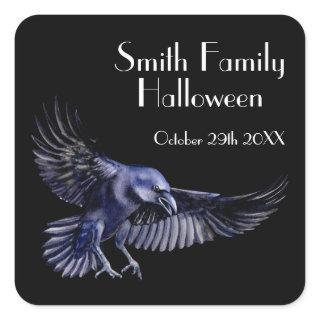 Gothic Raven Something Wicked Halloween Party Square Sticker