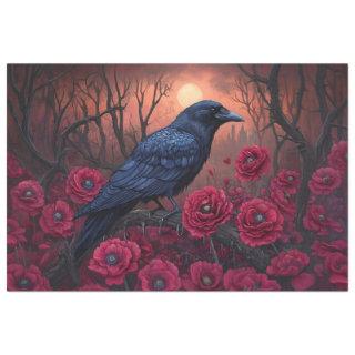 Gothic Raven with Dark Red Poppies Decoupage Tissue Paper