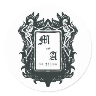 Gothic Skeleton Love Initials  Classic Round Sticker