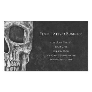 Gothic Skull Head Black And White Tattoo Shop Rectangular Sticker