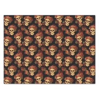Gothic Skull Red Rose Black Halloween Pattern Tissue Paper
