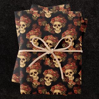 Gothic Skull Red Rose Black Halloween Pattern  Sheets