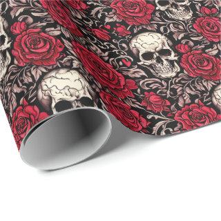 Gothic Skull & Red Roses Toile Pattern