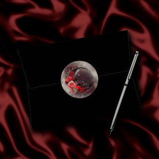 Gothic Witchery | Dark Crescent Moon and Red Roses Classic Round Sticker