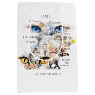 Graceful Cats Watercolor Art Typography Medium Gift Bag