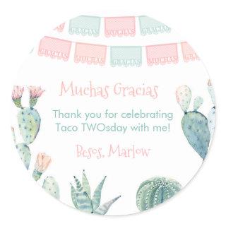 Gracias Pastel Cactus Mexican Fiesta Thank You Classic Round Sticker