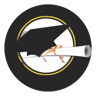 Grad Cap Tilt on Black Background Classic Round Sticker