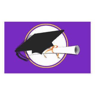 Grad Cap Tilt w/ School Colors Purple And Gold Rectangular Sticker