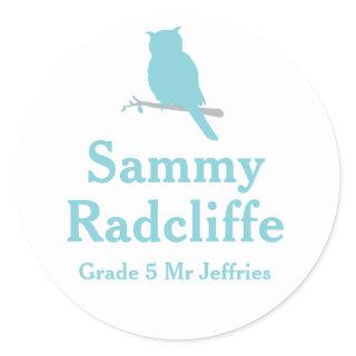 Grader school education name owl id sticker