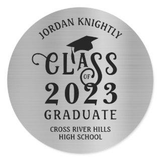 Graduate Class Year Custom Color Faux Silver Foil Classic Round Sticker