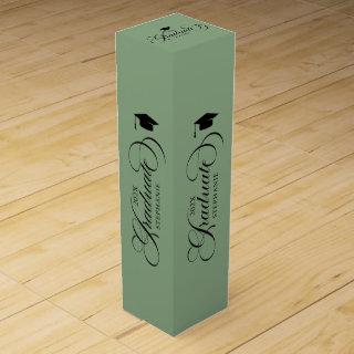 Graduate Elegant Black Green Script Typography Wine Box