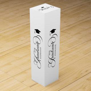 Graduate Elegant Black White Script Typography Wine Box