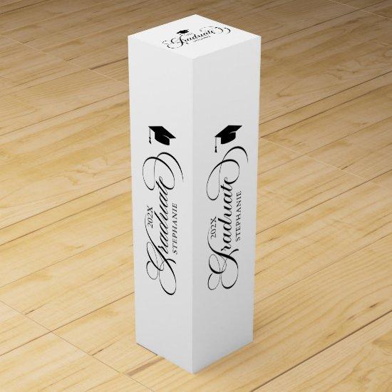 Graduate Elegant Black White Script Typography Wine Box