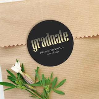 Graduate Gold Black Simple Minimalist Grad Classic Round Sticker