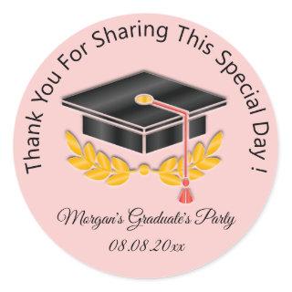 Graduate Gold Gray Student Black Cup Favor Rose Classic Round Sticker