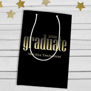 Graduate Grad Gold Graduation Script Black Medium Gift Bag
