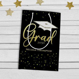 Graduate Grad Gold Graduation Script Cap Simple Medium Gift Bag