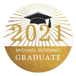 Graduation Class Of 2021 Gold Foil Graduate Classic Round Sticker