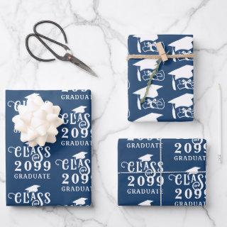 Graduation Class Year Blue White Cap Diploma  Sheets