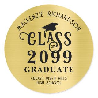 Graduation Class Year Metallic Gold Foil Classic Round Sticker