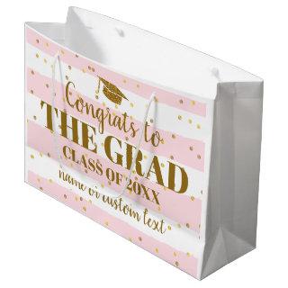 Graduation Congrats Grad Gold Glitter Stripes Large Gift Bag