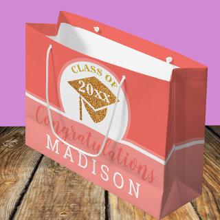 Graduation Coral Pink Gold Chic Personalized Large Gift Bag