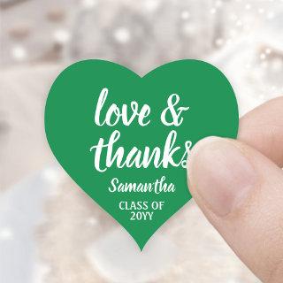 Graduation Love & Thanks Green & White Elegant Heart Sticker