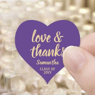 Graduation Love & Thanks Purple & Gold Elegant Heart Sticker
