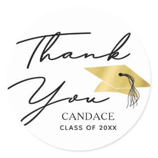 Graduation Minimalist Script Gold Cap THANK YOU Classic Round Sticker