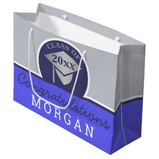 Graduation Navy Blue Silver Chic Personalized Large Gift Bag
