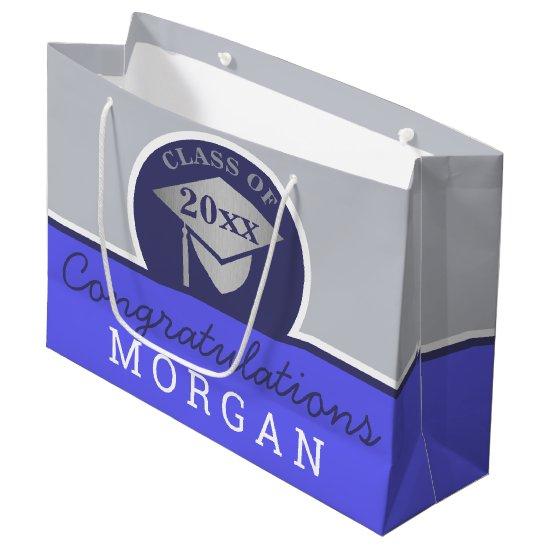Graduation Navy Blue Silver Chic Personalized Large Gift Bag