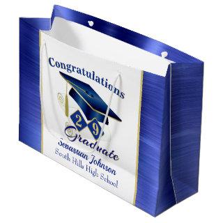 Graduation Personalized Blue & Gold Large Gift Bag