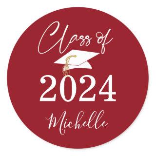 Graduation Script Class of 2024 Red White Classic Round Sticker