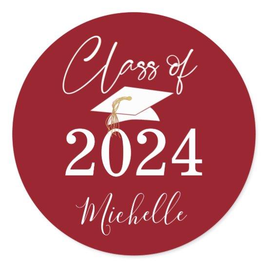 Graduation Script Class of 2024 Red White Classic Round Sticker