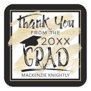 Graduation Thank You Black Gold Hand Lettered Square Sticker