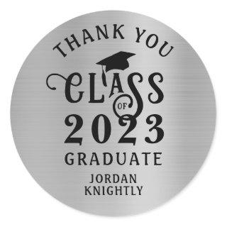 Graduation Thank You Custom Color Faux Silver Foil Classic Round Sticker