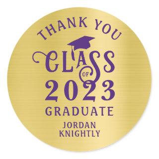 Graduation Thank You Purple Faux Gold Foil Classic Round Sticker