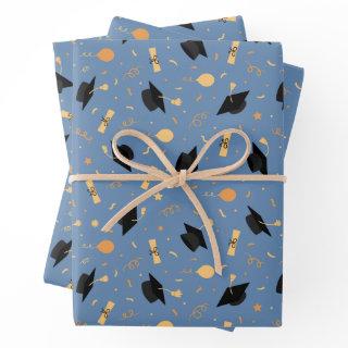 Graduation Theme with Cap, Diploma, Balloons Blue  Sheets