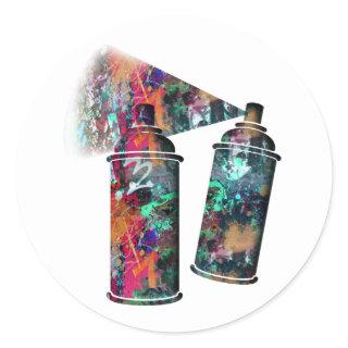 Graffiti and Paint Splatter Spray Cans Classic Round Sticker