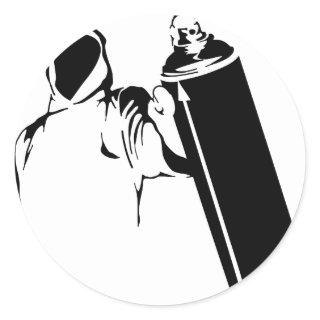 Graffiti writer with spray can stencil classic round sticker