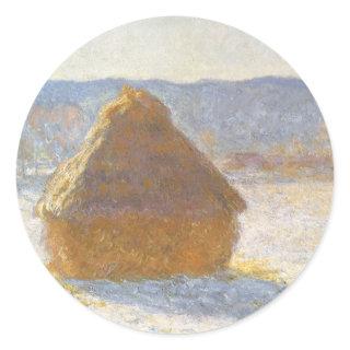 Grainstack in Morning, Snow Effect by Claude Monet Classic Round Sticker