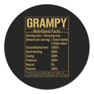 Grampy Nutritional Facts Funny Grandpa Quotes Classic Round Sticker