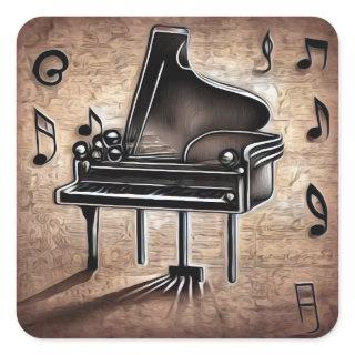 Grand Piano & Music Notes Square Sticker